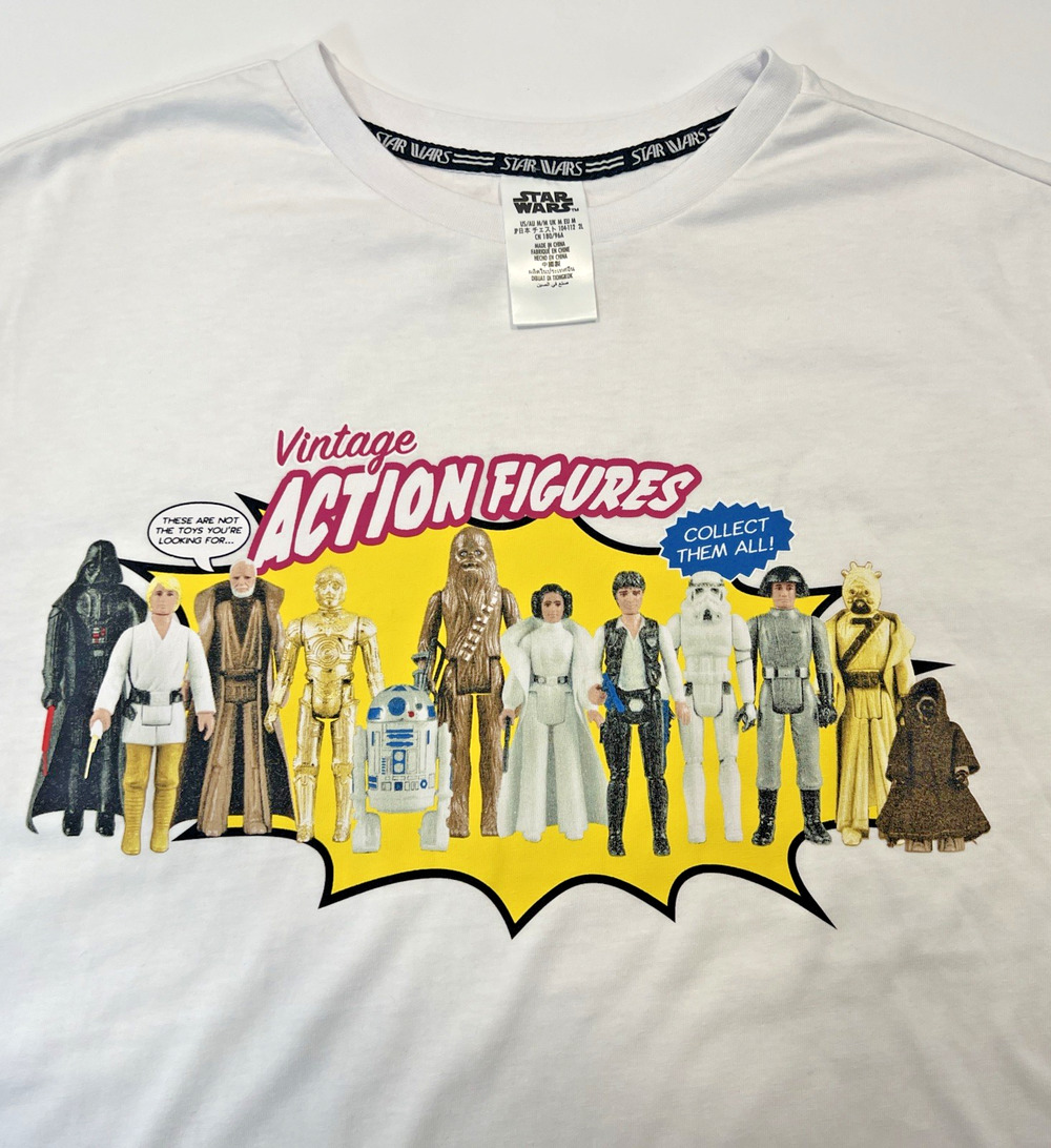 Star Wars Vintage Action Figures T-Shirt White Adult Size Medium NWT